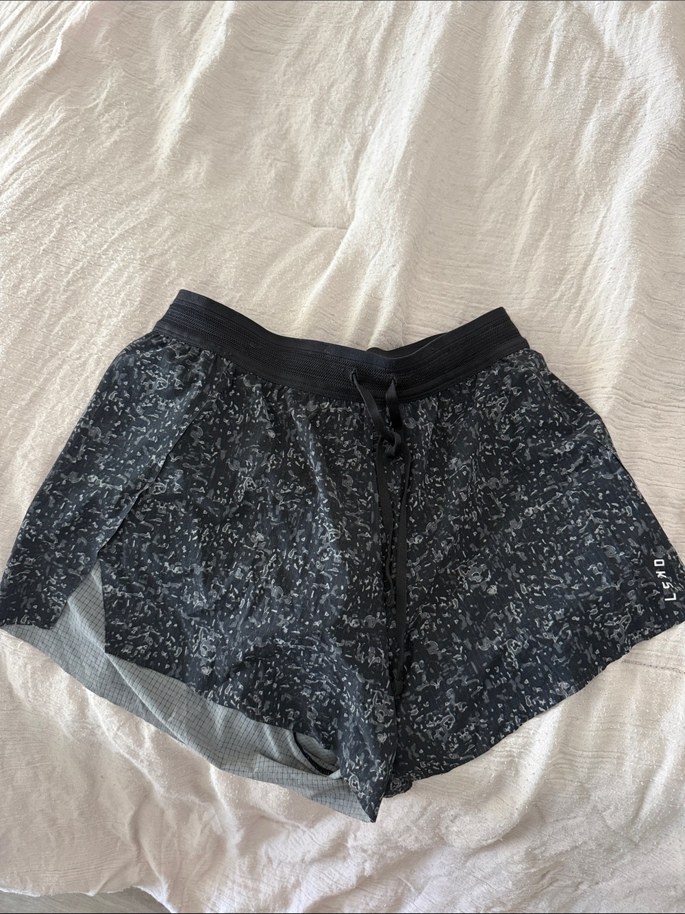 Women's Black Patterned Athletic Shorts with Drawstring